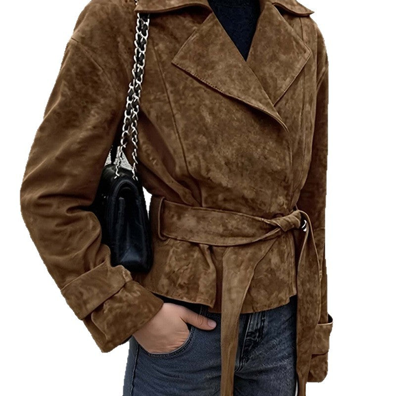 Damen Wildlederjacke Mit Gürtel
