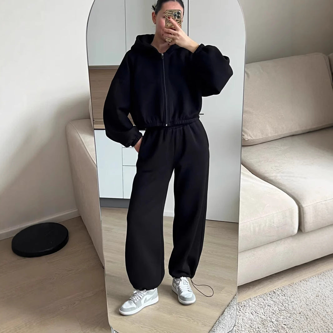 Damen Cropped Fleecejacke Hochtaillierte Jogginghose Norvielle - Norvielle