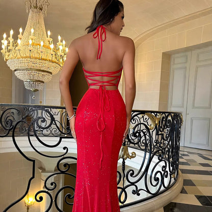 Damen Abendkleid Paillettenbesatz Schlitz