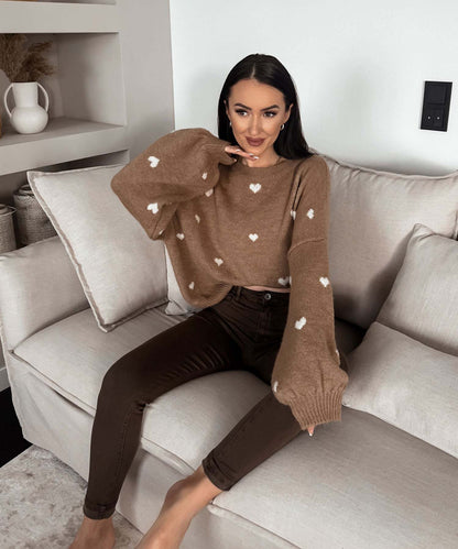 Damen Strickpullover Weit Kuschelig Herzmotiv Norvielle