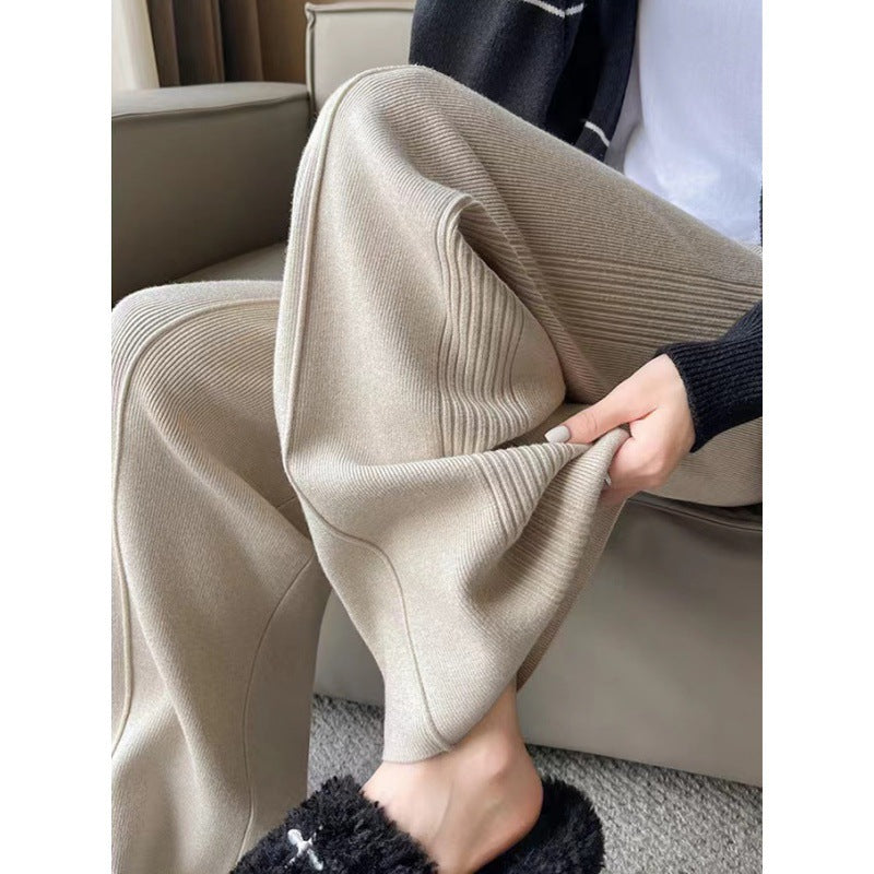 Damen Strickpullover Oversized Breites Streifenmuster Beige