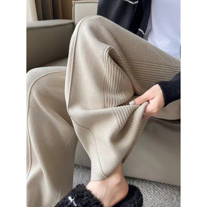 Damen Strickpullover Oversized Breites Streifenmuster Beige