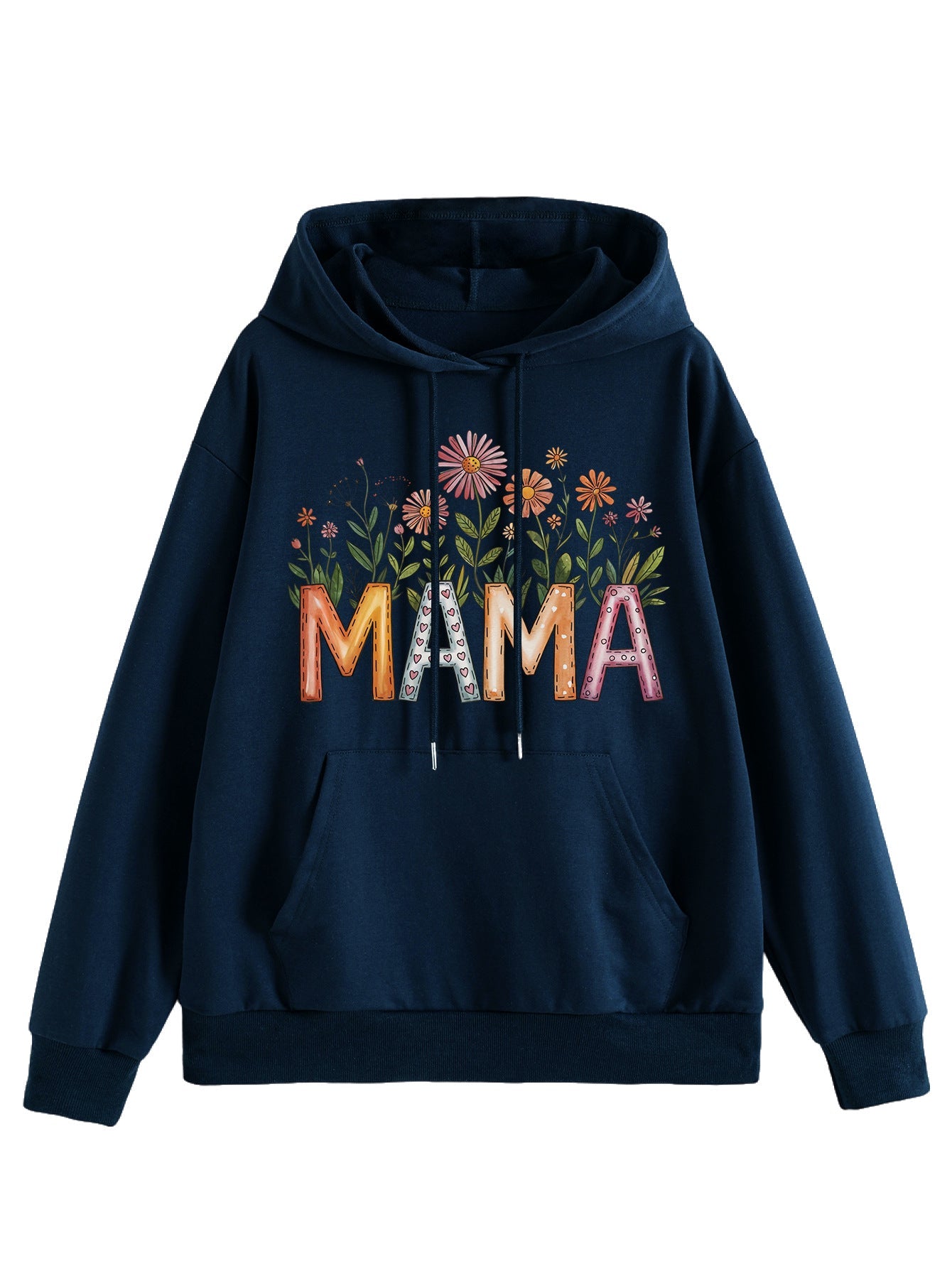 Damen Kapuzenpullover Floralmuster Mit Schriftzug
