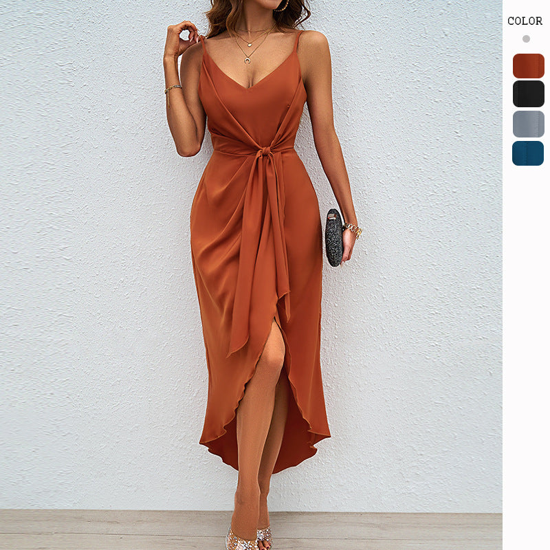 Damen Wickelkleid V-Ausschnitt Asymmetrischer Saum Norvielle - Norvielle