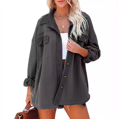 Damen Oversized-Hemdjacke mit Taschen und modernem Schnitt Norvielle