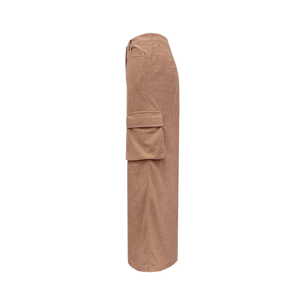 Damen Cargo Rock Midi mit Seitentaschen Elastischer Bund