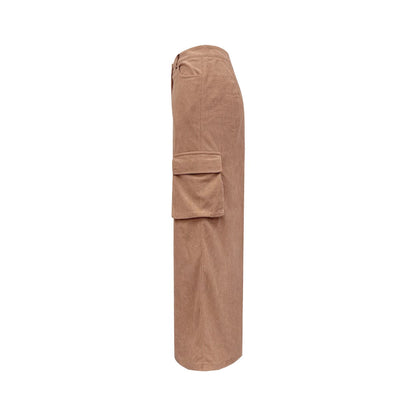 Damen Cargo Rock Midi mit Seitentaschen Elastischer Bund