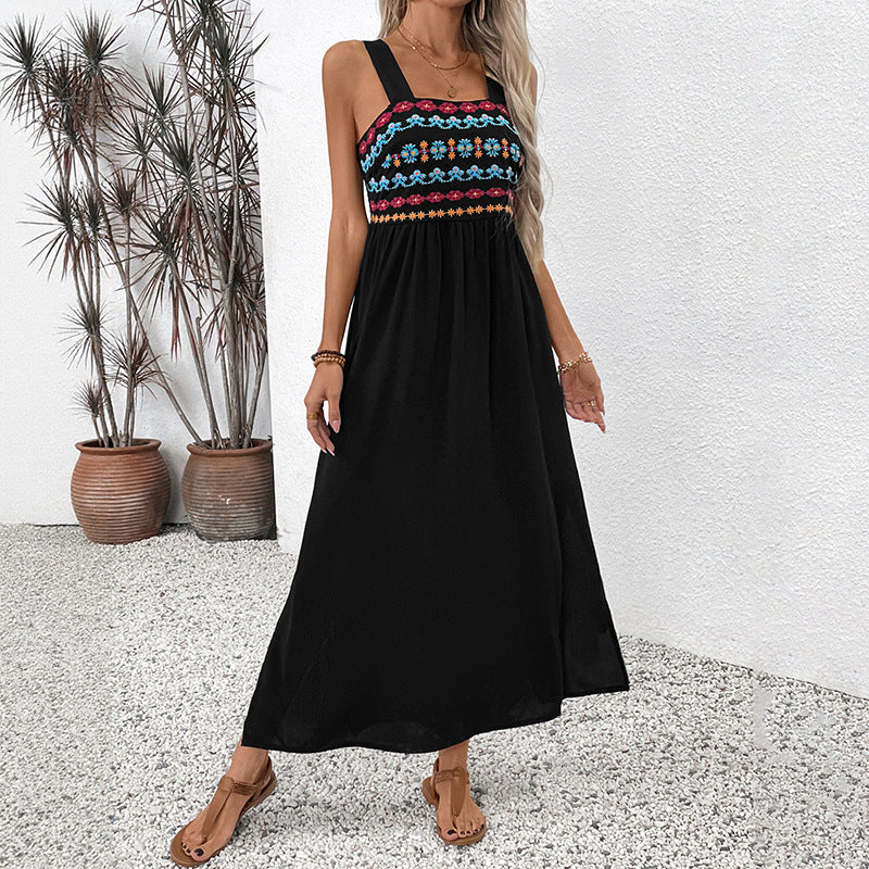 Damen Maxikleid Bunt Stickdesign Seitenschlitz