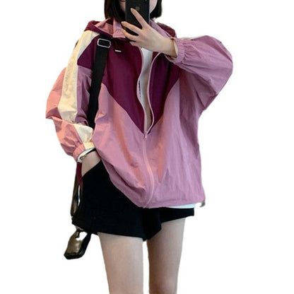 Damen Windbreaker-Jacke Farbblock-Design