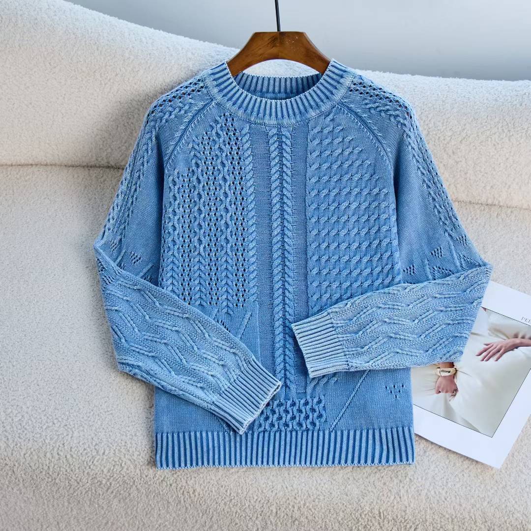 Damen Pullover Strukturiertes Zopf-Design Rundhals Norvielle