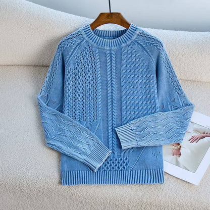 Damen Pullover Strukturiertes Zopf-Design Rundhals Norvielle