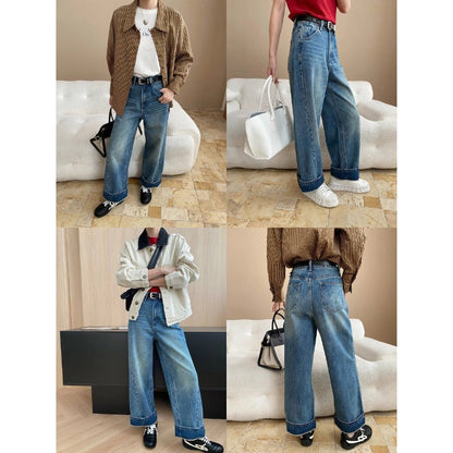 Damen Jeansjacke Lässig Kontrastkragen Große Taschen