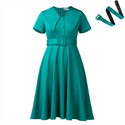 Damen A-Linien Kleid mit Kragen und Gürtel Norvielle