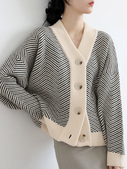 Damen Strickjacke Chevron-Muster Elegante Knöpfe Norvielle
