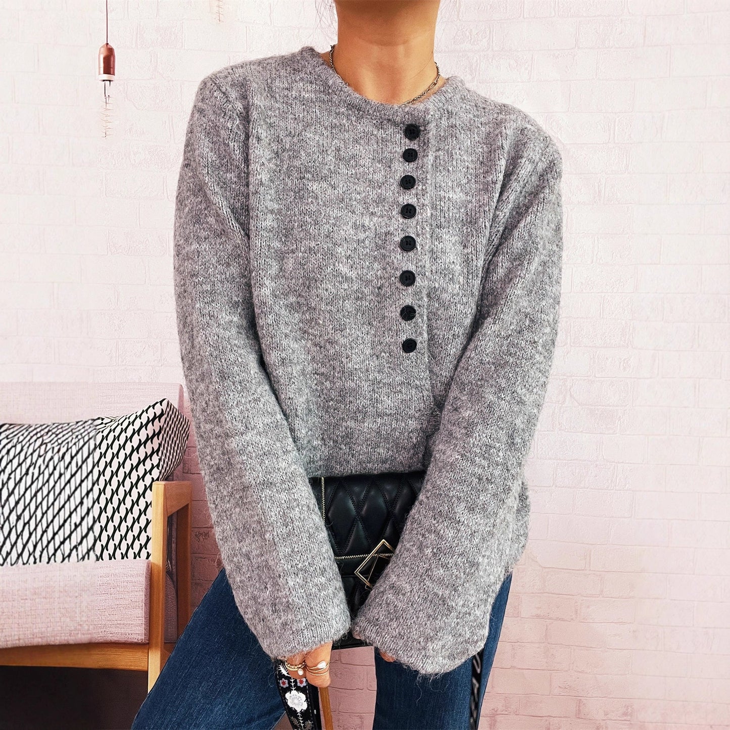 Damen Strickpullover mit Knoten Detail Norvielle