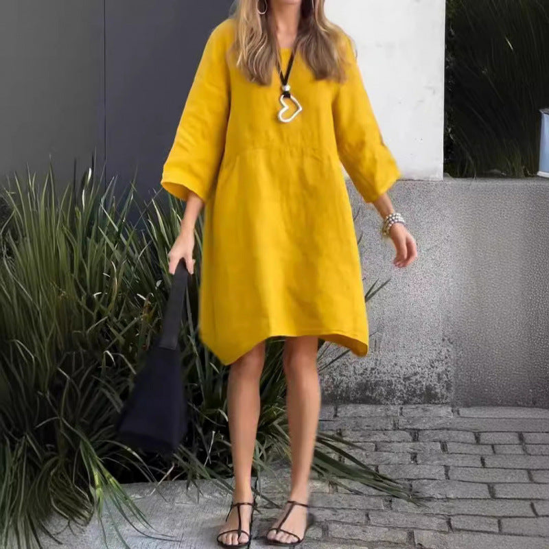 Norvielle Damen Einfaches Baumwollkleid Mit Taschen