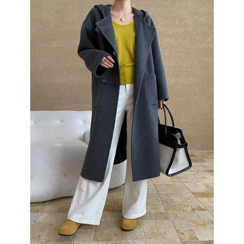 Damen Wollmantel mit Kapuze und Taschen Norvielle