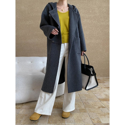 Damen Wollmantel mit Kapuze und Taschen Norvielle