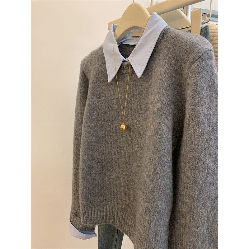 Damen Strickpullover Hemdkragen Moderner Schnitt Norvielle