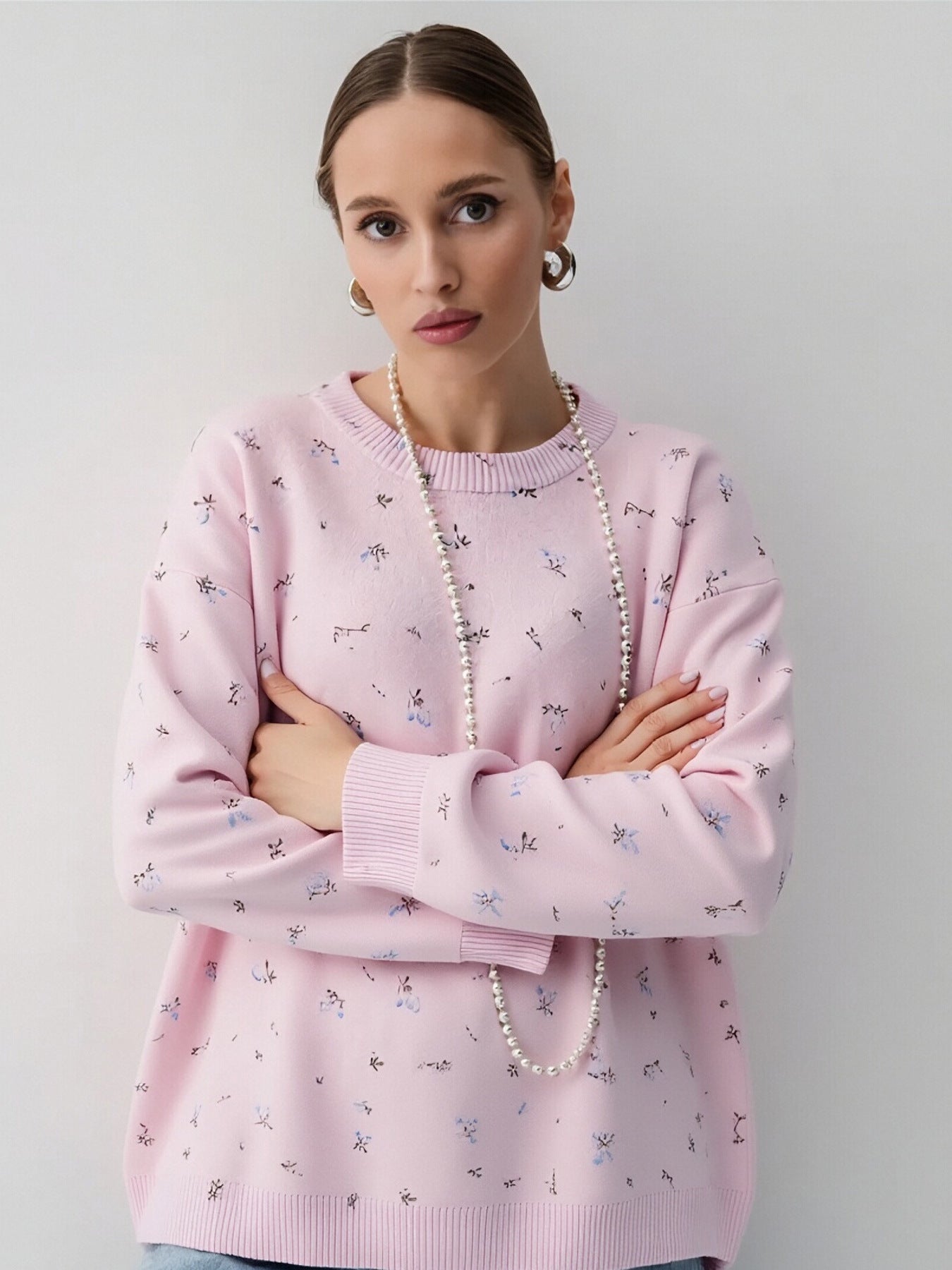 Damen Oversized Sweatpullover Floralmuster Norvielle