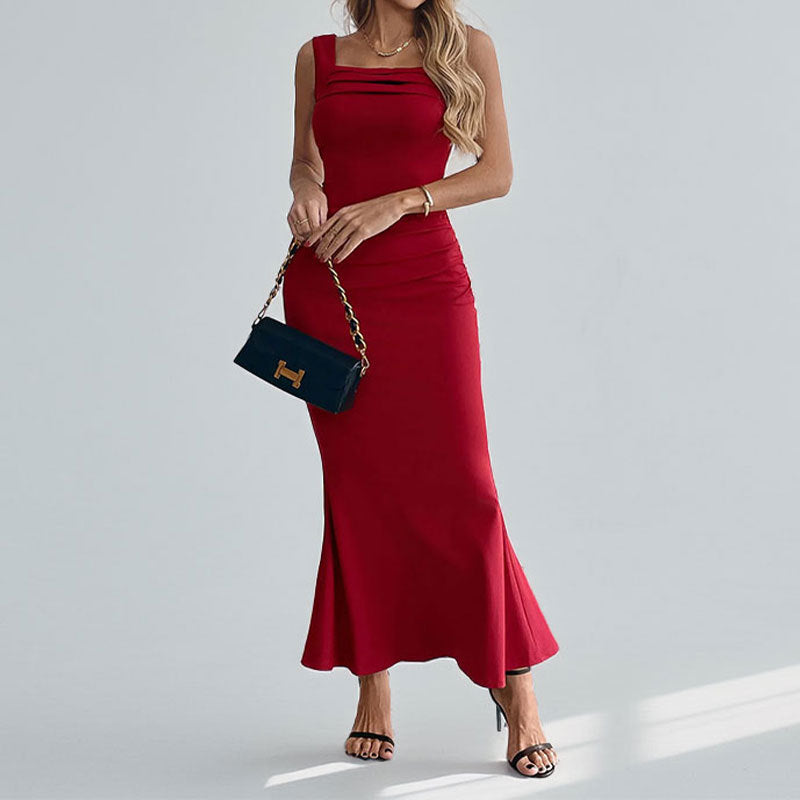 Damen Maxikleid Figurbetont U-Ausschnitt Elegantes Design