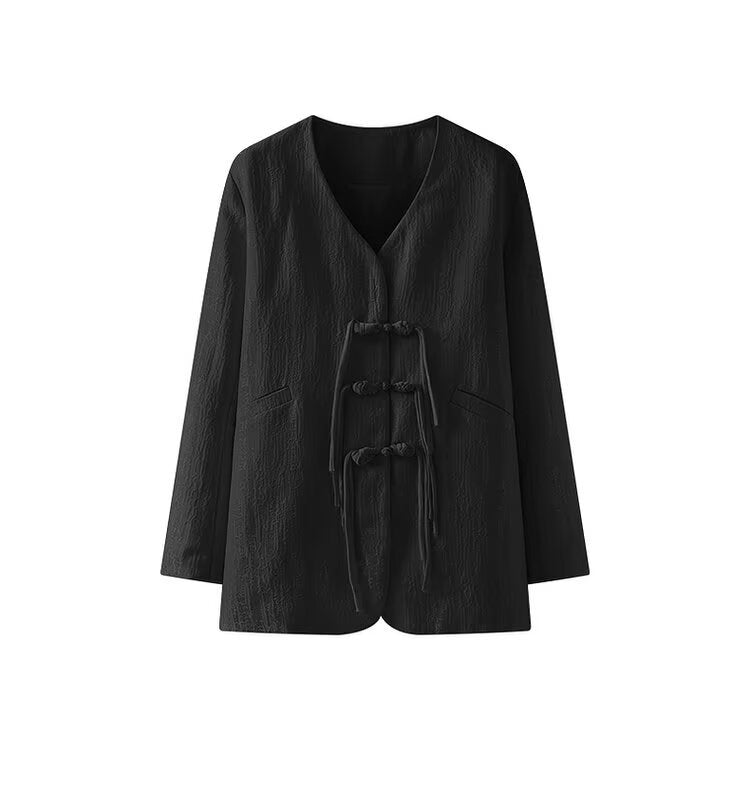 Damen Elegante Jacke Kunstleder Knotendetails