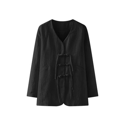 Damen Elegante Jacke Kunstleder Knotendetails
