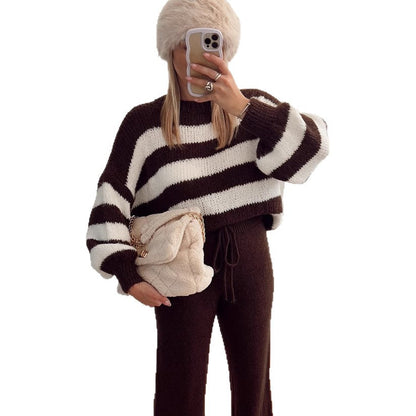 Damen Cropped-Pullover Breite Streifen Hoher Kragen Norvielle