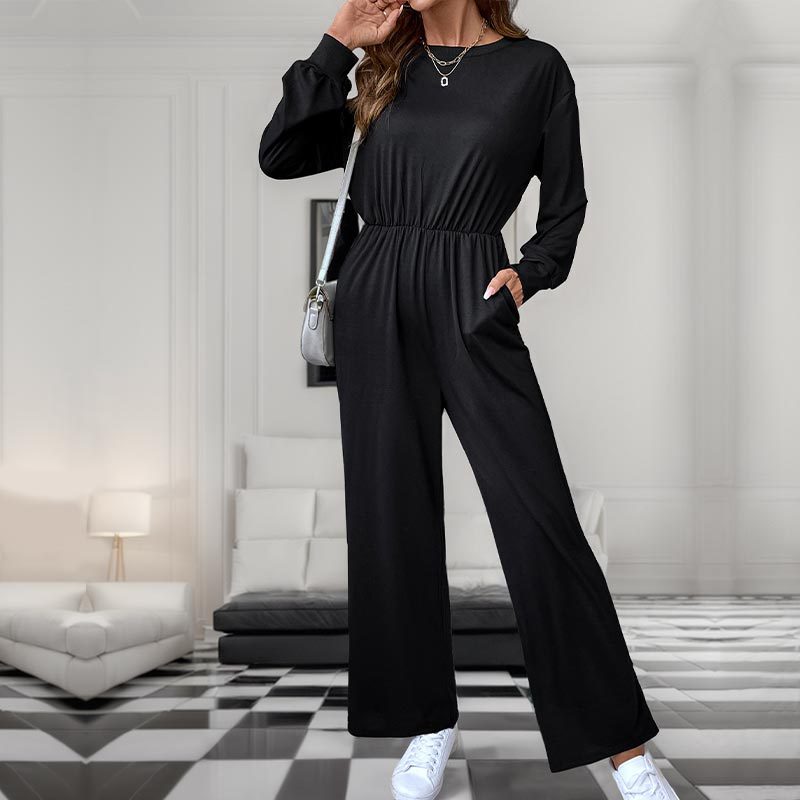 Damen Jumpsuit Tailliert Mit Seitentaschen Schwarz Norvielle - Norvielle