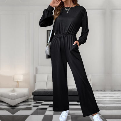 Damen Jumpsuit Tailliert Mit Seitentaschen Schwarz Norvielle - Norvielle