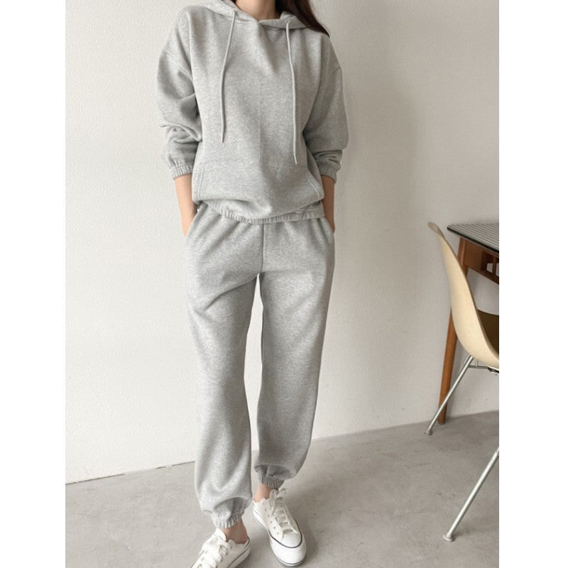 Damen Hoodie Jogginghose Set Weicher Baumwollmix Kängurutasche Schwarz - Norvielle