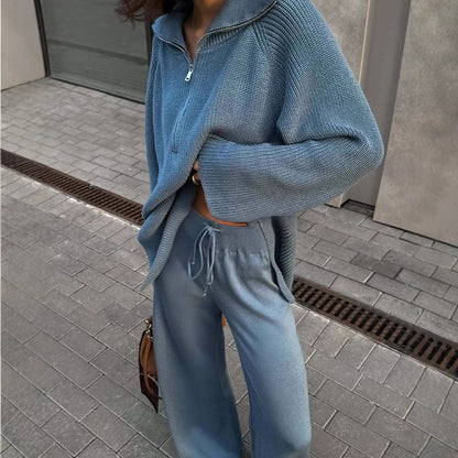 Damen Strickpullover Kapuze Reißverschluss Norvielle