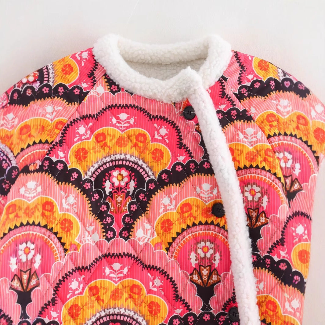Damen Steppjacke Floralmuster Kuscheliges Innenfutter Norvielle