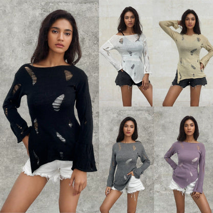 Damen Rippstrickpullover Distressed Look Norvielle - Norvielle