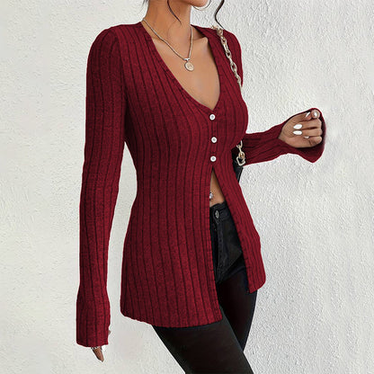 Damen Langarmcardigan Feine Rippstruktur Elegante Knöpfe Beige