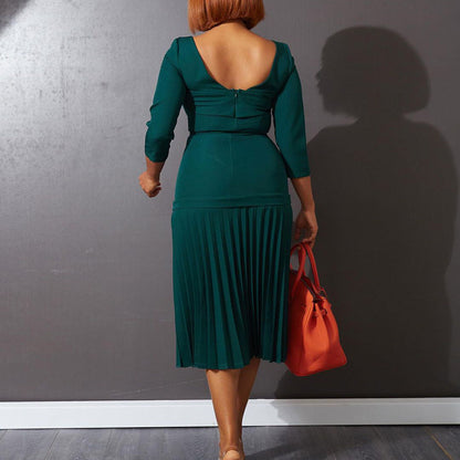 Damen Plissee-Kleid mit Quadrat-Ausschnitt 3/4-Ärmel Norvielle