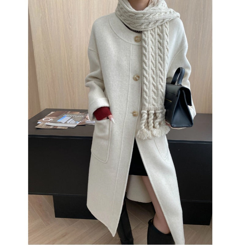 Damen Wollmantel mit Taschen und Knöpfen
