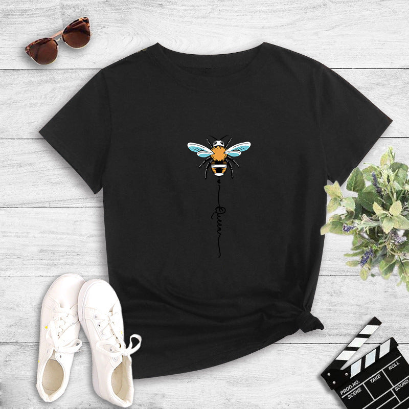 Damen T-Shirt Bienenmotiv Baumwolle Weiß