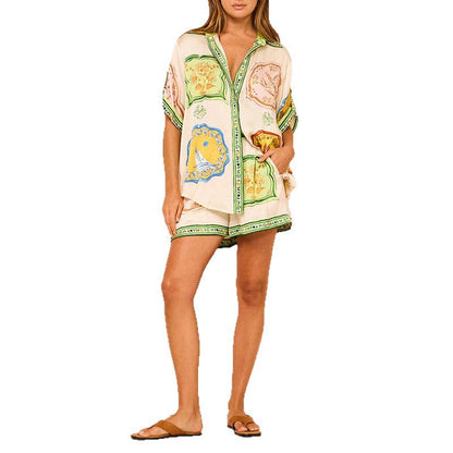 Damen Sommer Set Kurzarmoberteil Leichter Hosen Norvielle