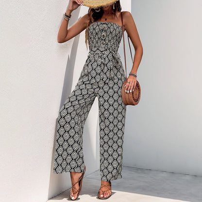 Damen Jumpsuit Boho-Muster Elastischer Bund Norvielle