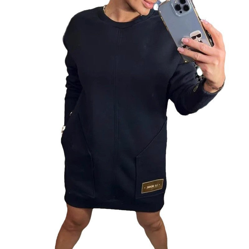 Damen Sweatshirtkleid Mit Seitentaschen Modern Norvielle