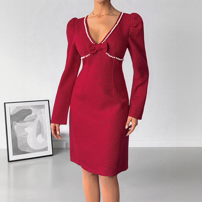 Damen Kleid Figurbetont Seide Elegante Schleife