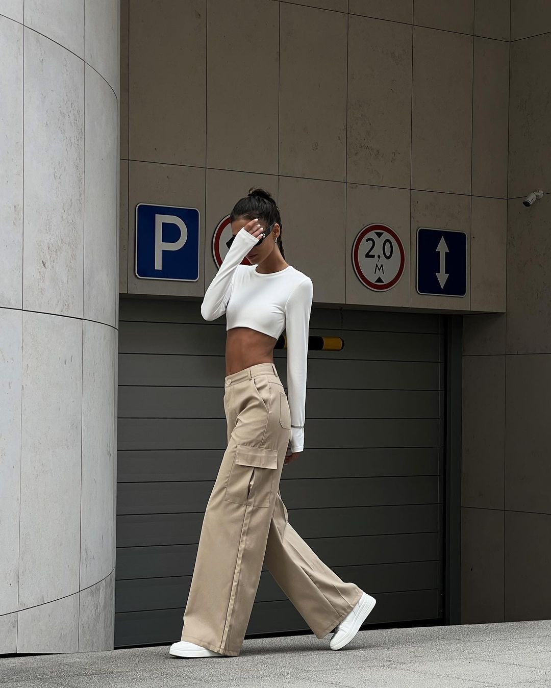 Damen Cargo-Hose Lässiger Schnitt Praktische Seitentaschen Beige