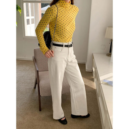 Damen Langarm Turtleneck Pullover Polkadots Norvielle