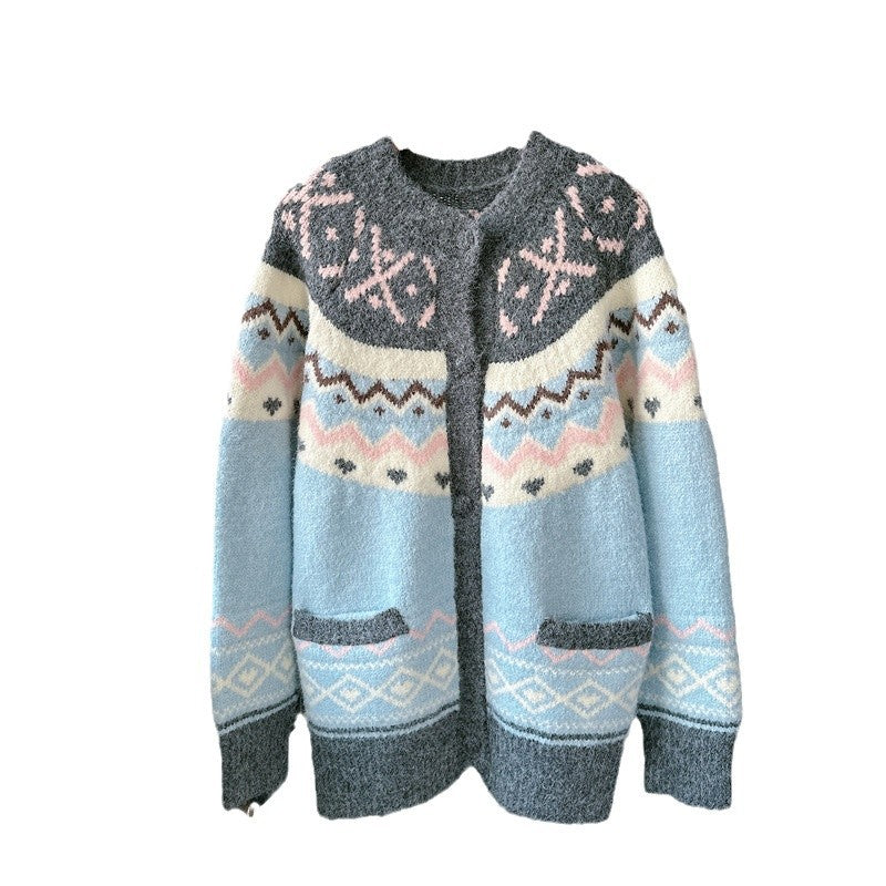 Damen Strickjacke Ethnisches Muster Mit Taschen Norvielle