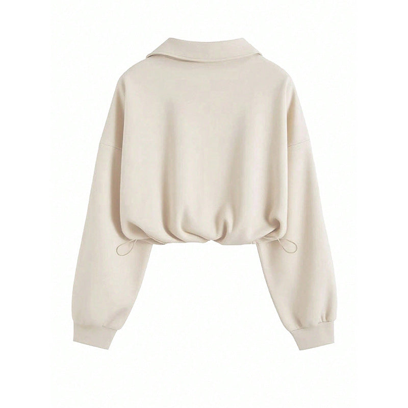 Damen Pullover Halb-Reißverschluss Gummizug Norvielle