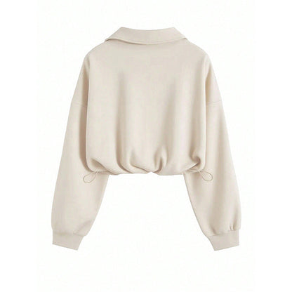 Damen Pullover Halb-Reißverschluss Gummizug Norvielle