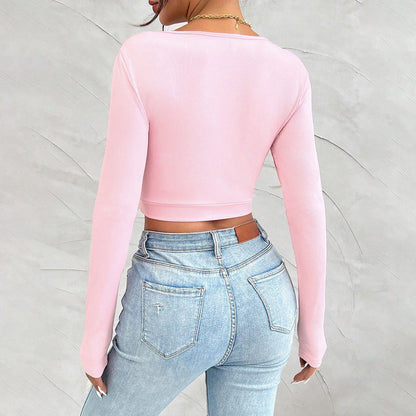 Damen Langärmliges Crop- Raffungen Norvielle