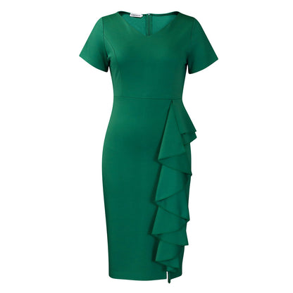 Damen Etuikleid Asymmetrisches Rüschendesign