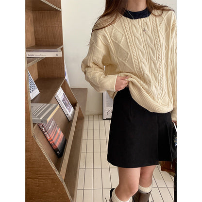 Damen Pullover Grobgestrickt Zopfmuster Norvielle